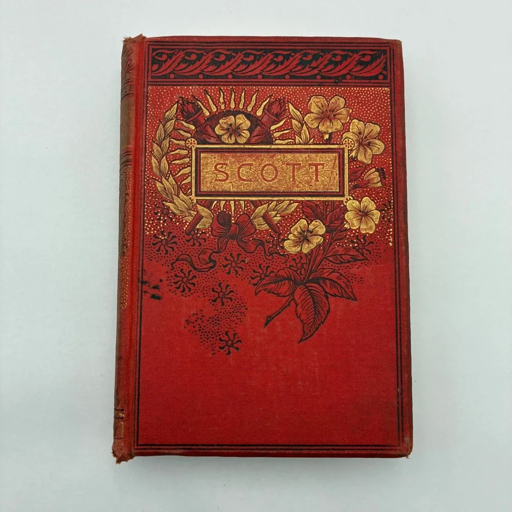 Antique The Poetical Works of Sir Walter Scott Hurst & Co Red Gilt Floral 1887